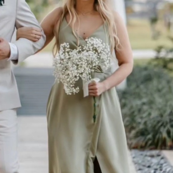 AW Bridal Bridesmaid Dress Moss / Sage Green with Slit Side size 6 Padded - Picture 11 of 12